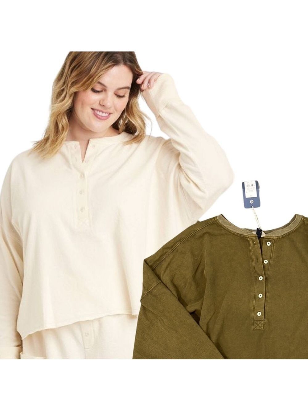 🎩🗝️$25 NWT Universal Thread 100% Cotton Olive Green Lightweight Henley
